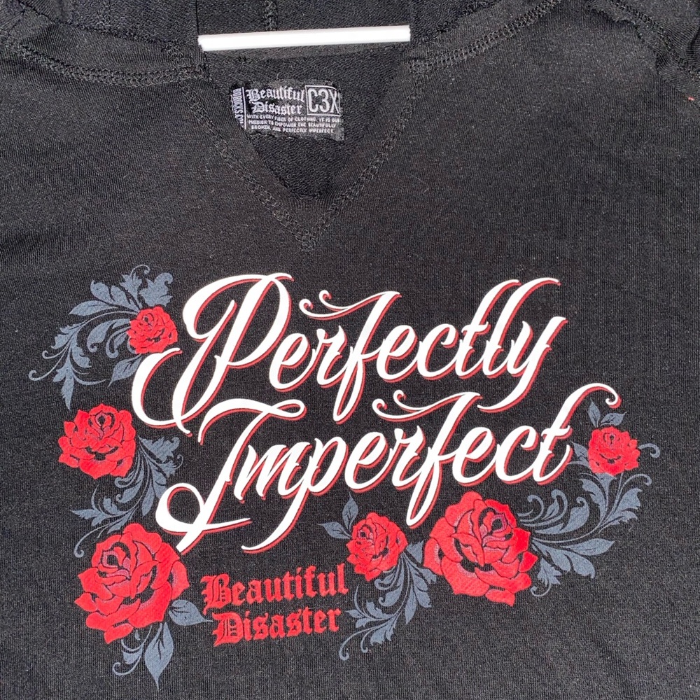 Beautiful Disaster Black Hoodie with Red Roses